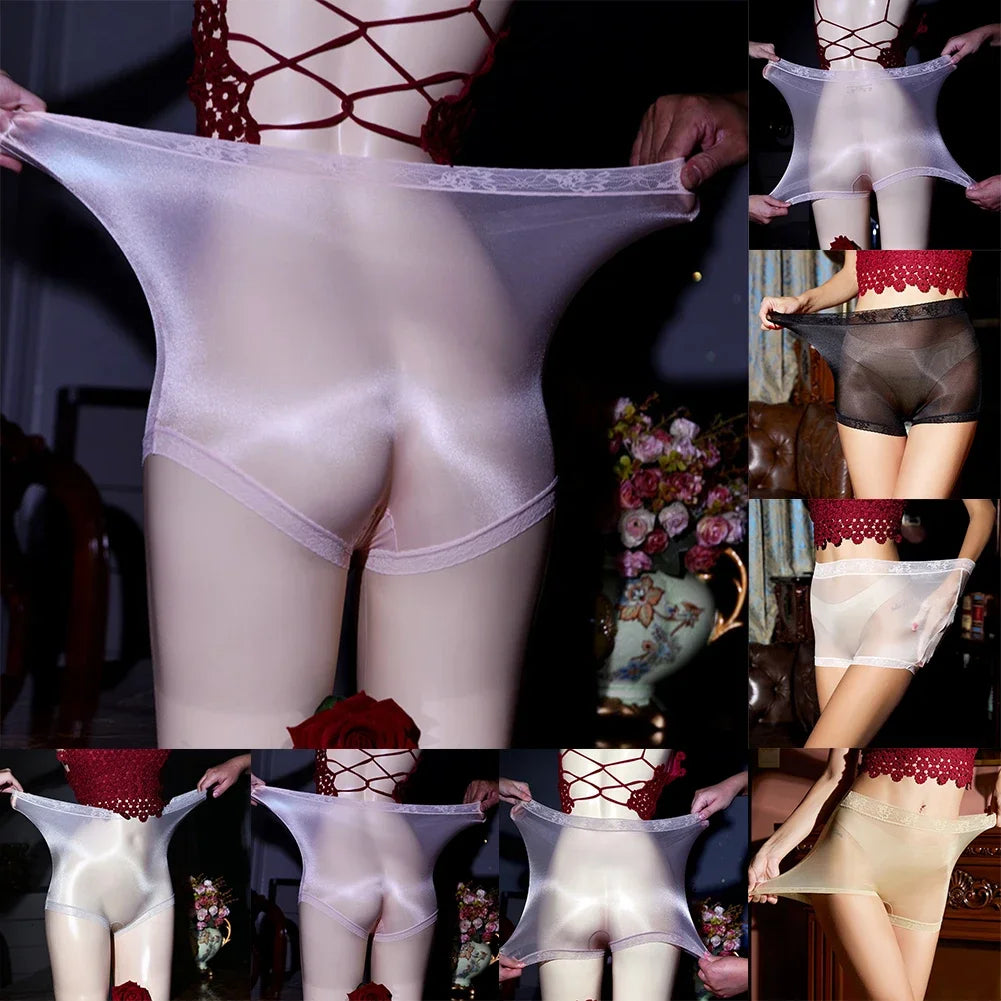 Women Sexy Transparent  Oil Sheer Glossy Silky Panties See Through