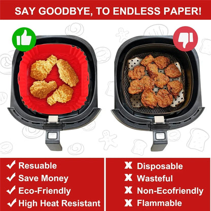 Reusable Air fryer Pan Liner Silicone Oven Baking Tray Pizza Chicken Non-stick