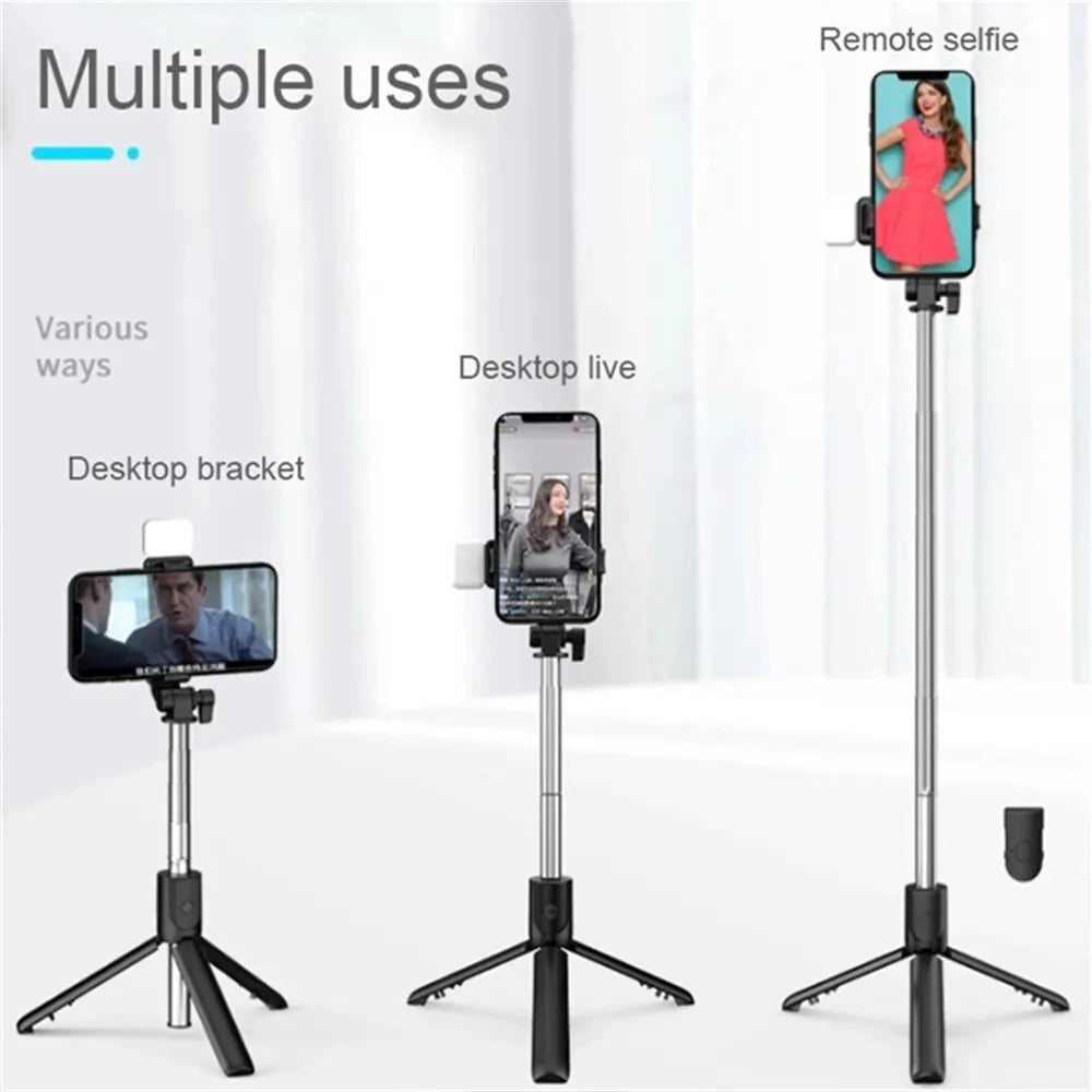 R1 Selfie Stick Mobile Phone Holder Retractable Portable Mini Tripod with Wireless Bluetooth Remote Shutter & Led selfie light San Remo Shops