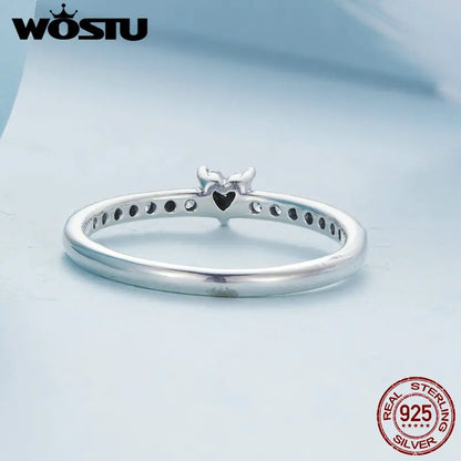 Real 925 Sterling Silver Simple Love Heart Clear Zircon