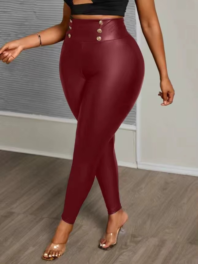 Plus size PU leather pants