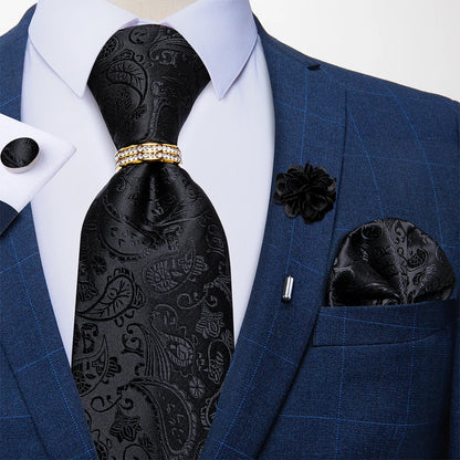 8cm Ties Handkerchief Cufflinks Metal Ring Brooch Pin 5 Pcs Set