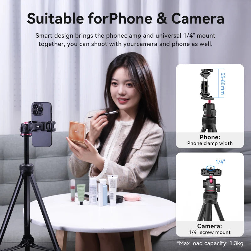 Ulanzi TT51 Portable Tripod Universal Camera Phone Lightweight Stand 450-1380mm Tripod with Floding Phone Clip San Remo Shops