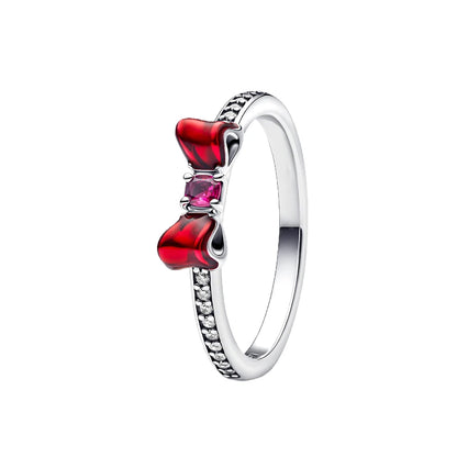 Anillo minimalista con flecha de la suerte y lazo rojo de circonita brillante de plata de ley 925, accesorios de joyería para parejas