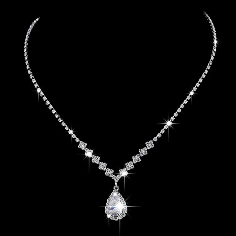 two-Piece Rhinestone Zircon Angel Tear Drop Necklace Earrings