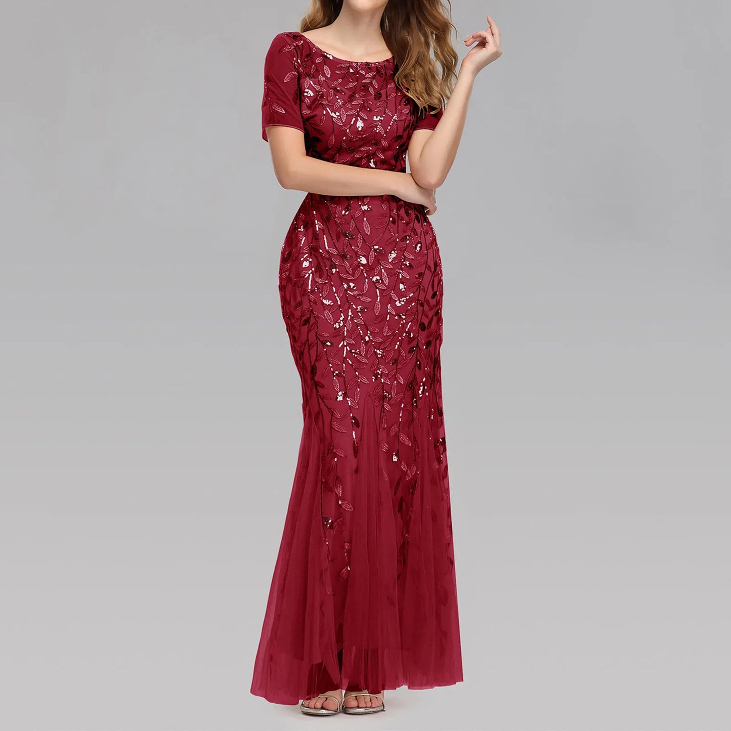 Temperament Evening Dresses Women Elegant Mesh Sequin Slim Fit Wedding Bridesmaid Dress Female Fashion Prom Party Long vestidos San Remo Shops