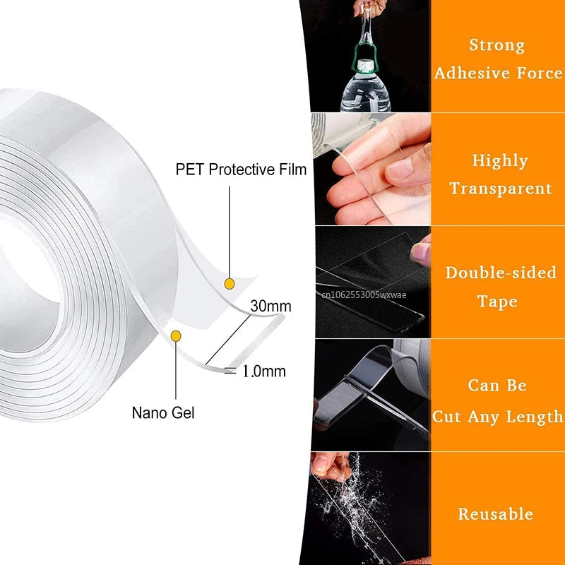 Nano Tape Reusable Nano Adhesive Tape Clear Double Sided Removable Transparent Alien Tape Anti-Slip Traceless for Home Supplie San Remo Shops