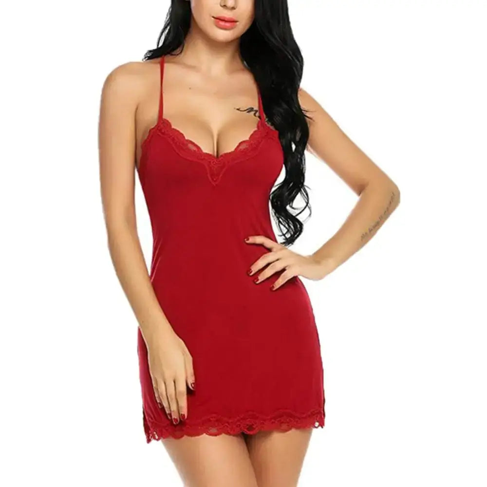 Low Cut Sleepwear Dress Strappy Lace Lingerie Babydoll Night Dress Women Nighty Nightdress Elegant Nightgown Pajamas