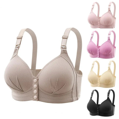 Front Button Closure Push Up Bra with Adjustable Straps Plus Size Support No Wire