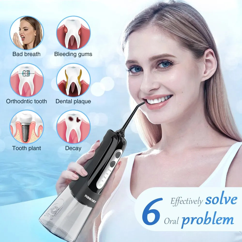 INSMART Oral Irrigator Dental Water Flosser Teeth Whitening Waterproof Portable Dental Water Jet Floss 300ML Teeth Cleaner San Remo