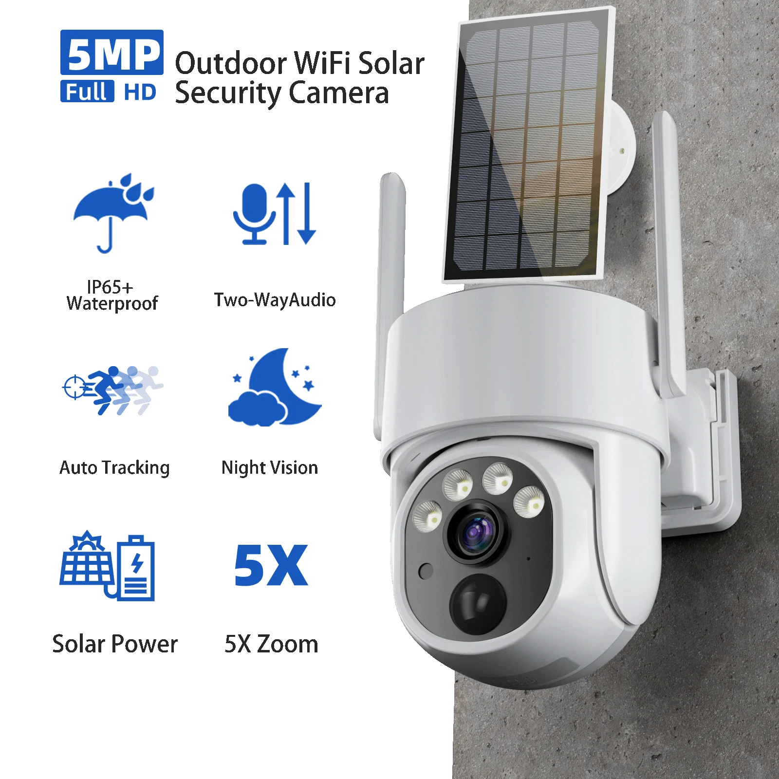 5MP Camera Wifi Outdoor 2K Surveillance Security Camera Solar Panel Surveillance Camera 7800mAh IP66 Wireless 2 Way Talk Detect San Remo