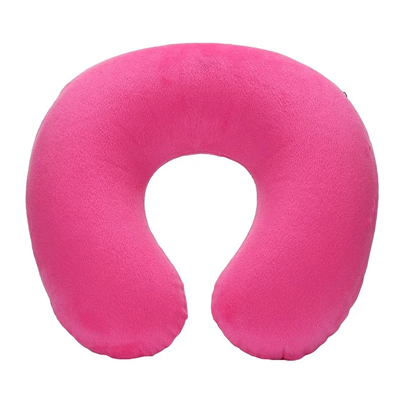 U-shaped Travel Pillow Car Air Flight Office Inflatable Neck Pillow Short Plush Cover PVC Support Headrest Soft Nursing Cushion San Remo Shops