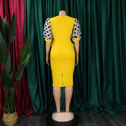 Kleid Büroarbeit für Frauen V-Ausschnitt Halbarm Polka Dot V-Ausschnitt Etuikleid Paket Hüfte Mitte Wade Professionelles Businesskleid Midi OL