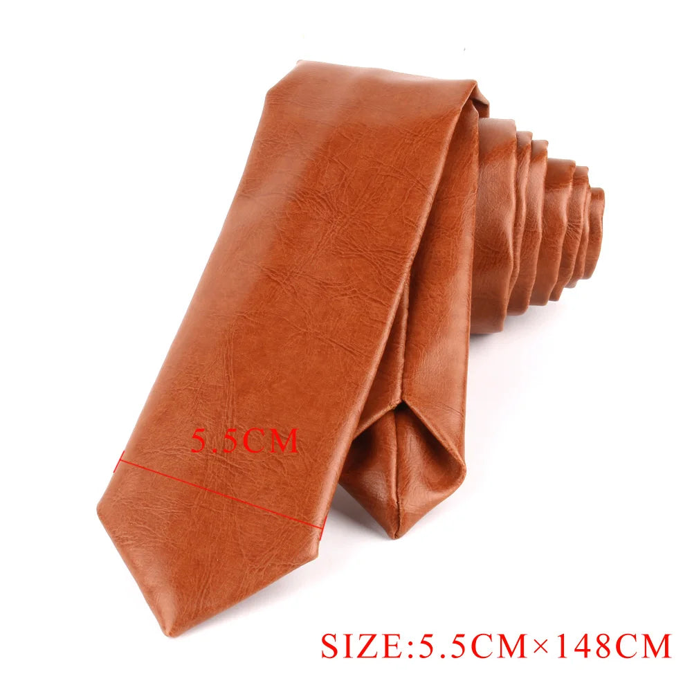 New PU Leather Ties For Men Casual PU Neckties Fashion Solid Mens Necktie For Wedding Business Suit Tie San Remo Shops