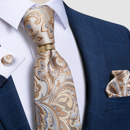 Tie with Ring Silk Ties for Men with Handkerchief Cufflinks  8cm