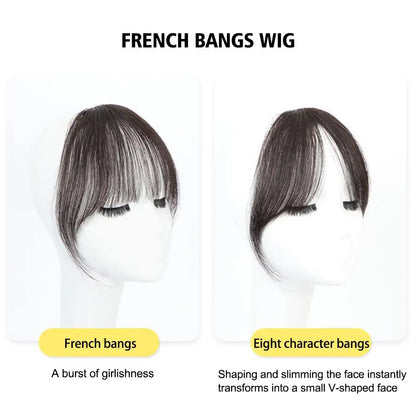 Air Bangs Perücke für Frauen mit natürlicher Stirnpartie, unsichtbarem Haarfleck, rundem Gesicht, französischem Pony, gefälschtem Pony