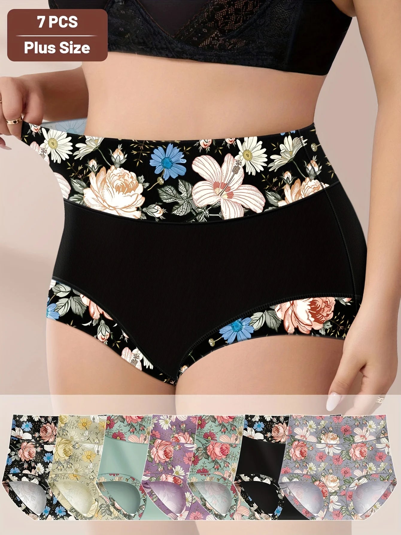 7pcs Plus Size Panties for Women Hot Sale Ladies Multi Color Panties Underwear Breathable Wholesale High Waist Printed Underwear