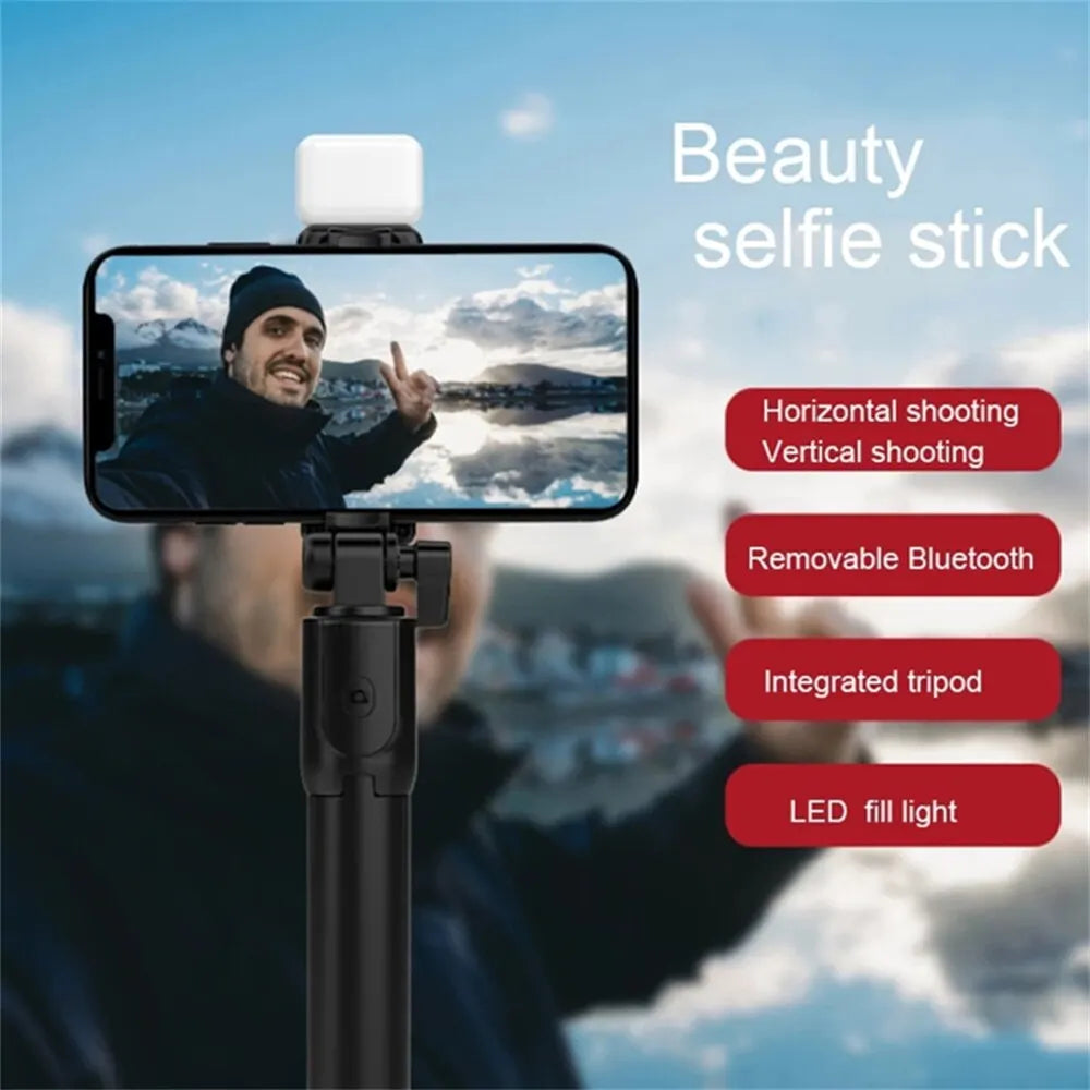 R1 Selfie Stick Mobile Phone Holder Retractable Portable Mini Tripod with Wireless Bluetooth Remote Shutter & Led selfie light San Remo Shops