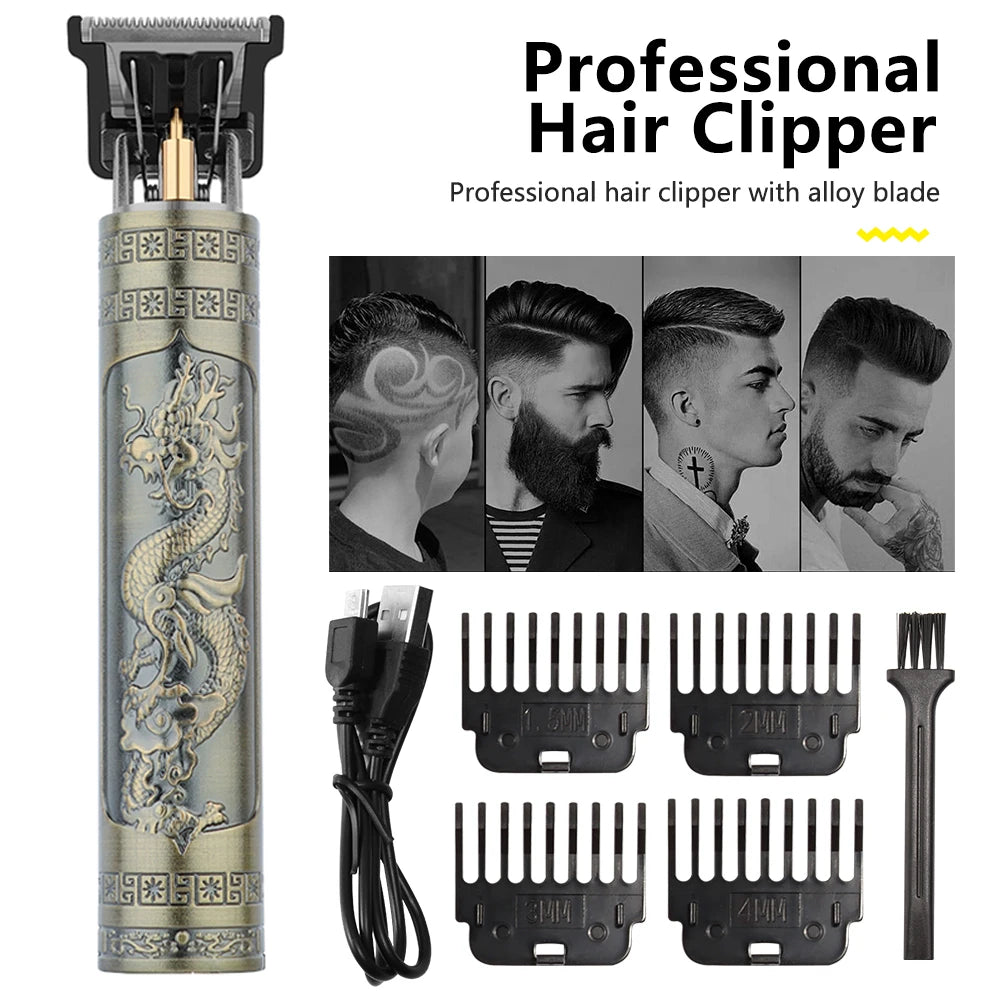 Vintage T9 Electric Hair Clipper Professional Hair Cutting Machine Men's Shaver Trimmer for men Beard Haircut Machine USB Dragon San Remo