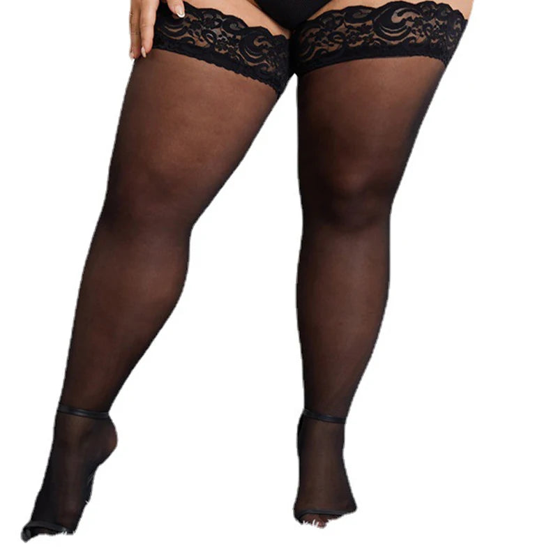 Large Size Women Stockings Lace Knee Sock Big Plus Size Sexy Thigh Pantyhose Anti-slip Sock