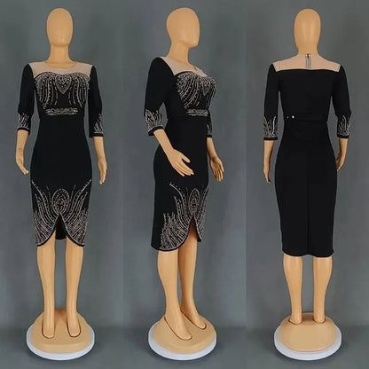 Halbarm Polyester Schwarz Rot Grün Blau Midikleid Kleider