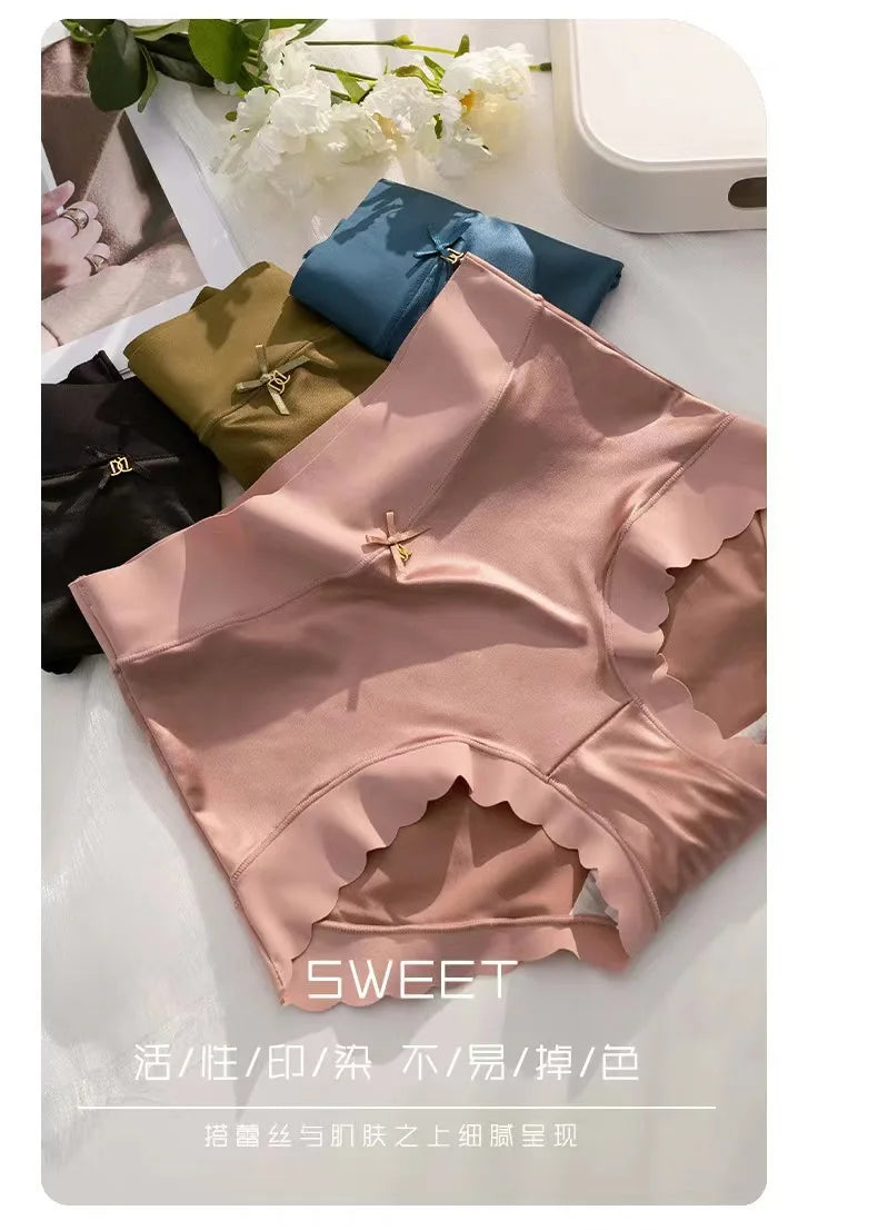 2 Pcs/set Satin Ice silk Underwear Women's Briefs Soft Sexy High quality Comfortable Abdomen Panties smooth Lingerie