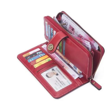 Cartera de mujer de alta calidad, de piel antirrobo, con cremallera larga, bolso de mano grande, tarjetero