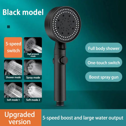 5-Mode High Pressure Showerhead, Water Saving, Handheld Spray