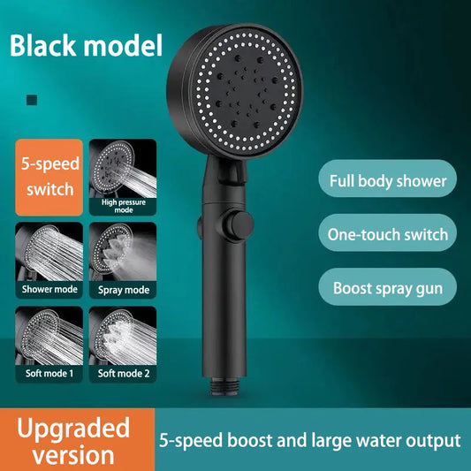 5-Mode High Pressure Showerhead, Water Saving, Handheld Spray