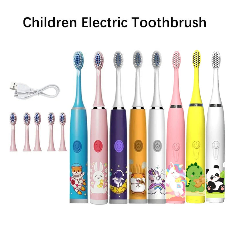 USB Sonic Children Electric Toothbrush Rechargeable Colorful Cartoon Brush Kids Automatic IPX7 Waterproof With Replacement Head San Remo