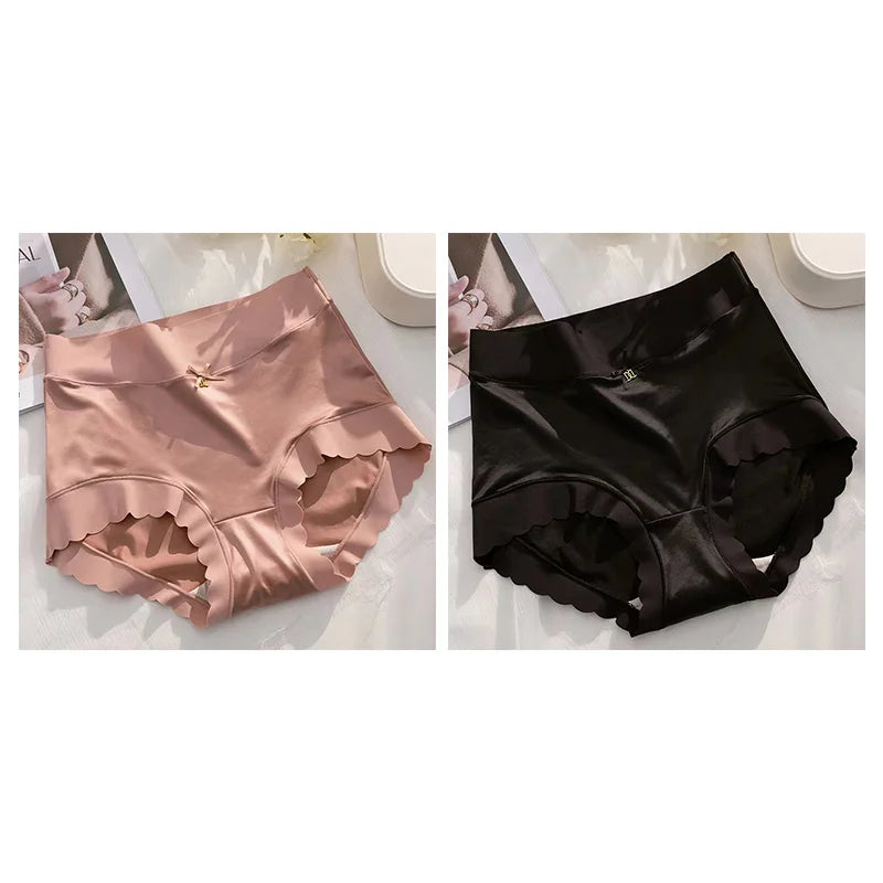 2 Pcs/set Satin Ice silk Underwear Women's Briefs Soft Sexy High quality Comfortable Abdomen Panties smooth Lingerie
