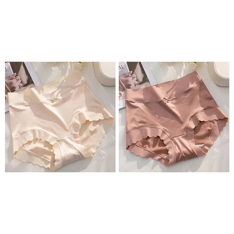 2 Pcs/set Satin Ice silk Underwear Women's Briefs Soft Sexy High quality Comfortable Abdomen Panties smooth Lingerie