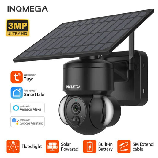 INQMEGA TUYA Camera with Solar Panel, PIR Motion Detection, Can Be Installed Separately, Video Surveillance CCTV Supports Alexa San Remo