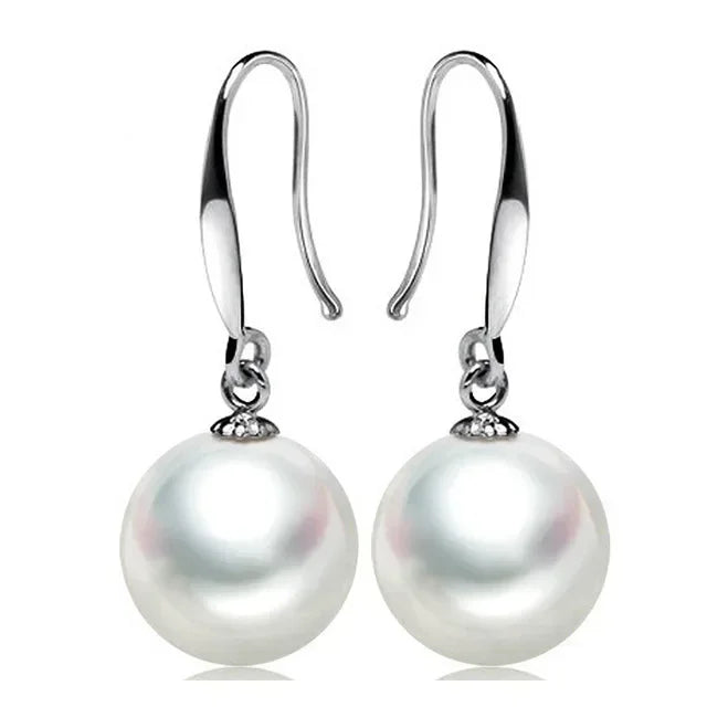 New trendy 925 Sterling Silver noble 10mm Pearl Drop Earrings Jewelry for Woman Girl Charm Wedding Engagement Party Gift Jewelry San Remo Shops