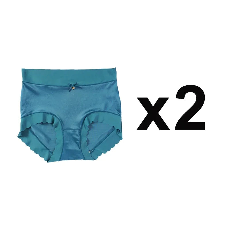 2pcs/set High-waist Women's Simple Satin Ice Silk Seamless Underwear Female Breathable High Quality Panties Butt Lift Briefs