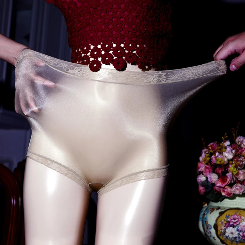 Women Sexy Transparent  Oil Sheer Glossy Silky Panties See Through