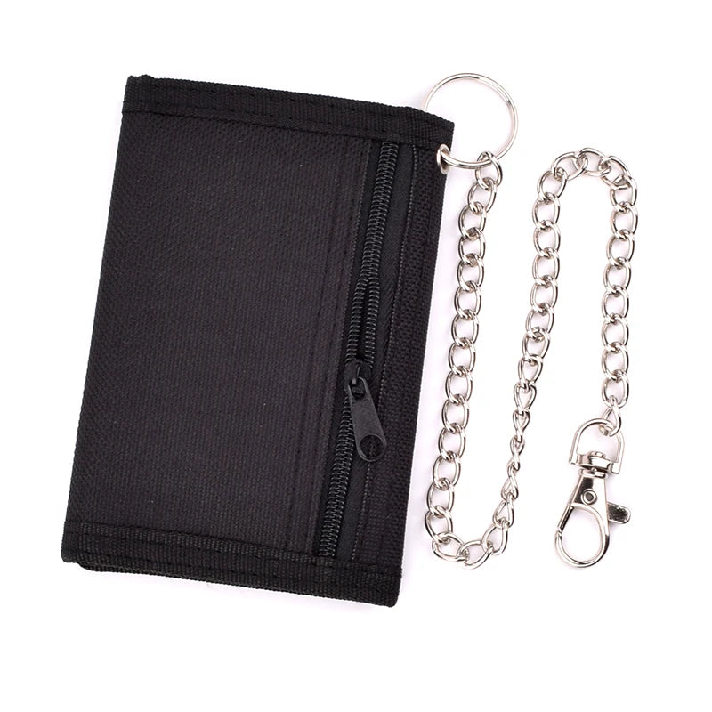 Men's Casual Nylon Tri-Fold Wallet Fashion Mini Card Holder Cash Wallet with Chain New Design Male Short Key Chain Wallet San Remo Shops