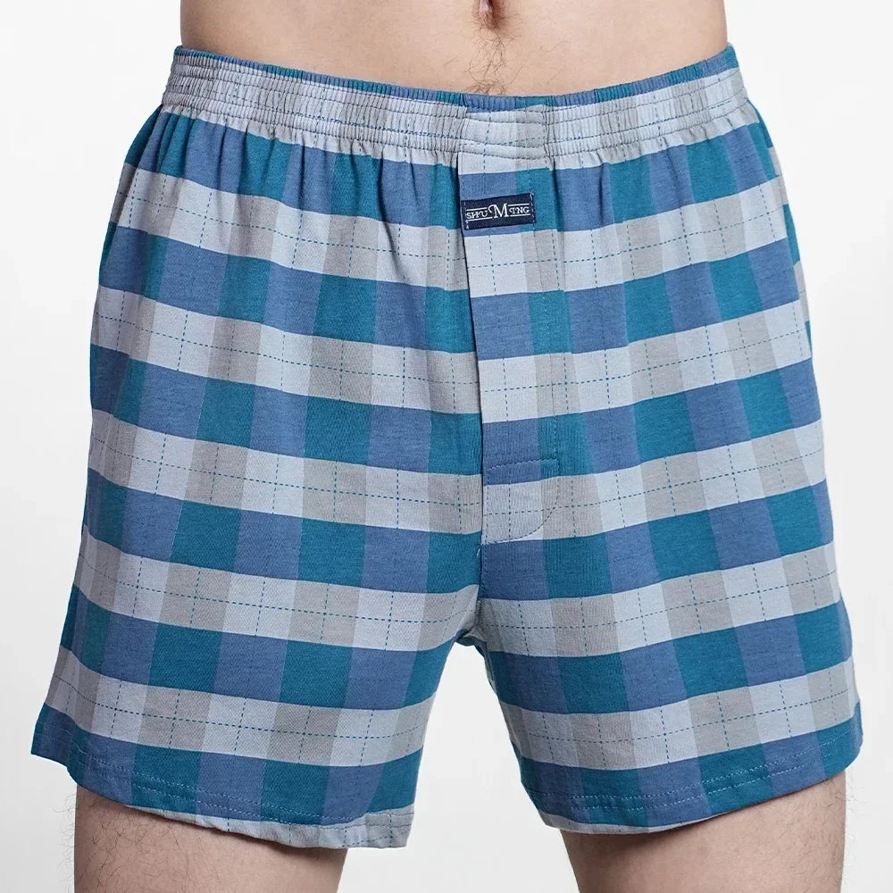 Men's 100% Cotton Boxer Shorts Foreskin Underwear High Waist Big Underpants Casual Plaid Plus Size Aro Alo Allo Pants M-3XL