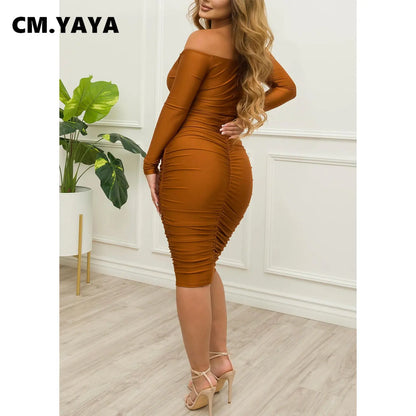 Off Shoulder V-neck Bodycon Midi Dress
