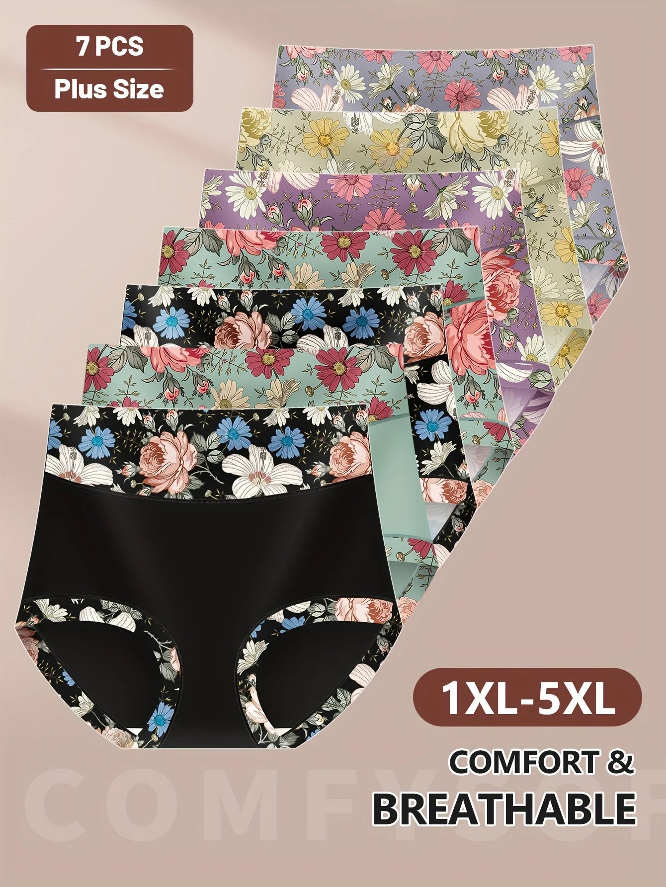 7pcs Plus Size Panties for Women Hot Sale Ladies Multi Color Panties Underwear Breathable Wholesale High Waist Printed Underwear