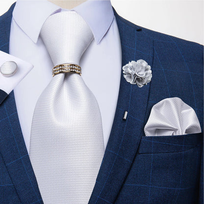 8cm Ties Handkerchief Cufflinks Metal Ring Brooch Pin 5 Pcs Set