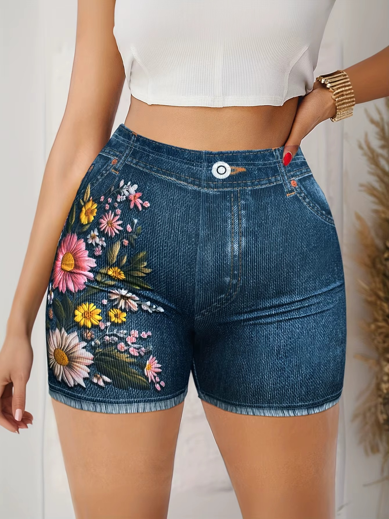 Stretch Floral Print Shorts