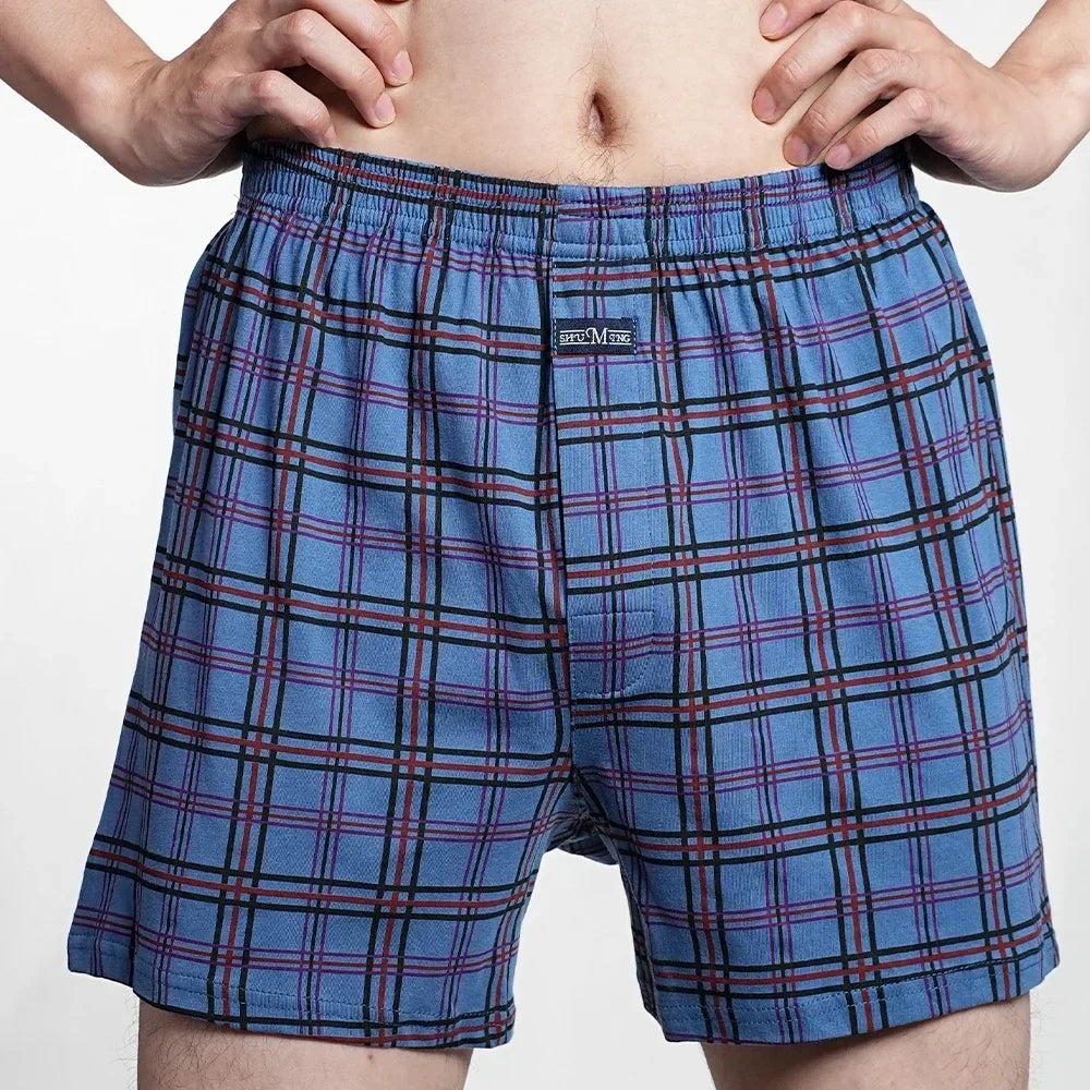 Men's 100% Cotton Boxer Shorts Foreskin Underwear High Waist Big Underpants Casual Plaid Plus Size Aro Alo Allo Pants M-3XL