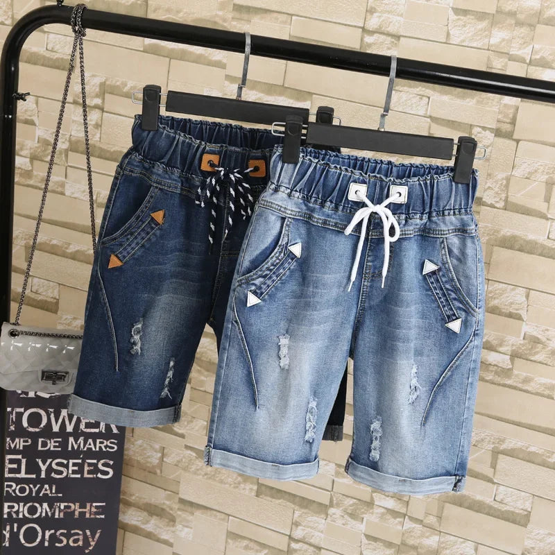 Large Size Women Fat MM Summer Students Denim Shorts Female Five Points Wide Leg Harem Trousers MZ1573 San Remo