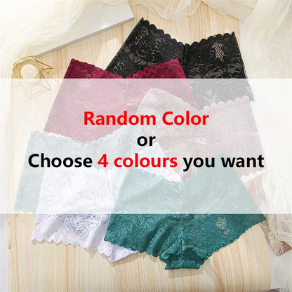 4pcs Lace Floral Panties  Low-Waist Breathable