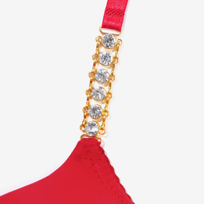 Push Up Padded Bra with Rhinestone and Metallic Texture Lace Design