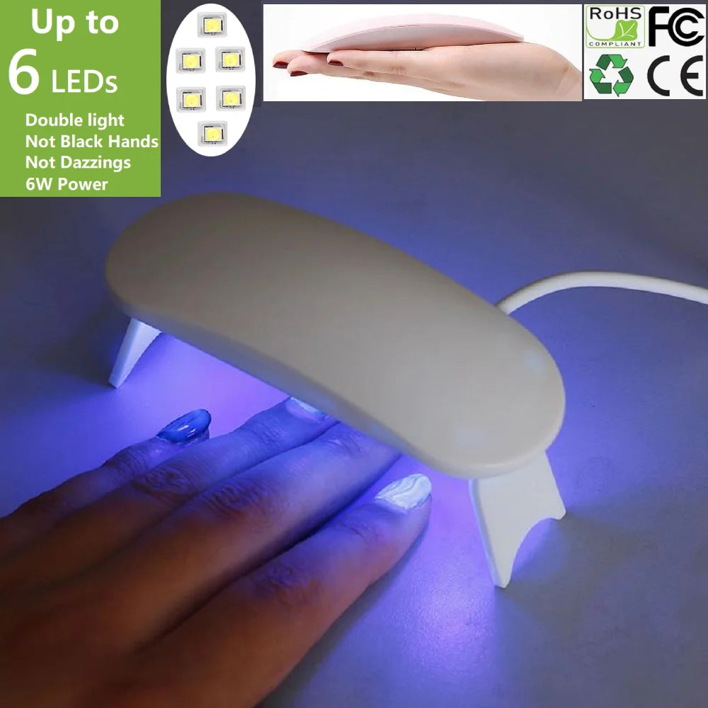 6 Leds 6W Mini UV LED Nail Lamp  Usb Light Gel Polish Cured Led Nail Dryer Lamp Machine Portable USB Cable Nails Dry Tool San Remo