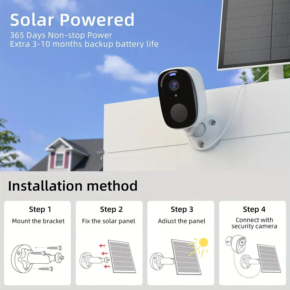 Wireless Battery Camera Wifi Outdoor, Solar Powered Security Waterproof IP CCTV Indoor AI Motion Detection Spotlight Siren Alarm San Remo