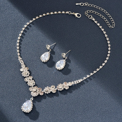 Conjunto de 3 piezas de joyería para mujer, pendientes y collar con diamantes de imitación, accesorios de moda de lujo para bodas y fiestas.