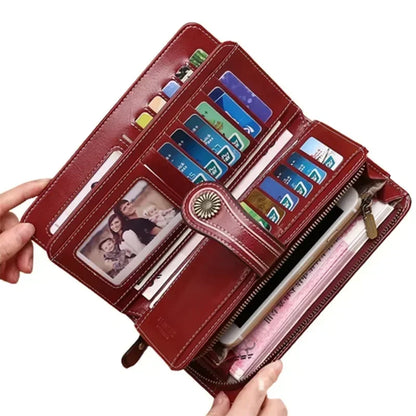 Cartera de mujer de alta calidad, de piel antirrobo, con cremallera larga, bolso de mano grande, tarjetero